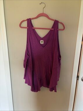 Free People Plum V-Neck Draped Tank Top